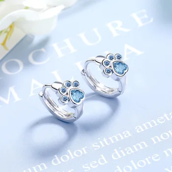 Roztomilé Mačacie Pazúry Nohy Modrá Cubic Zirconia Hoop Náušnice Pre Ženy 925 Sterling Silver Malé Trendy Bling Lesk Módne Šperky