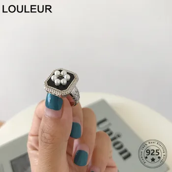 LouLeur Námestie 925 Sterling Silver Ring Retro Drip Glazúra Kvet Krúžky Pre Módne SimpleWomen Nastaviteľný Krúžok Striebro 925 Šperky