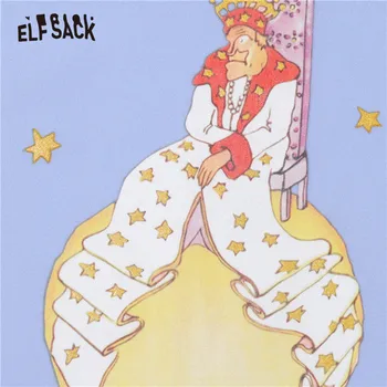 ELFSACK Harajuku Karikatúra Tlačiť Bežné Pulóver Mikina Ženy,2021 Zimné ELF Vintage Velvet kórejský Dámy Denne Grafické Top