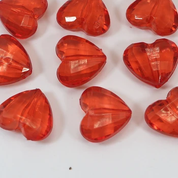 50 Červená Transparentné Akrylátové Tvárou Srdce Kúzlo Korálky 19 mm