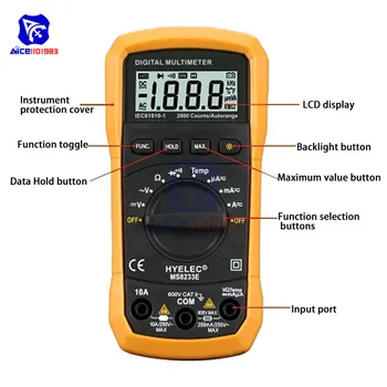 MS8233E Auto Rozsah LCD Digitálny Multimeter AC DC Prúd Napätie Diódy Teplota Odpor Ohm Tester Voltmeter Ammeter Detektor