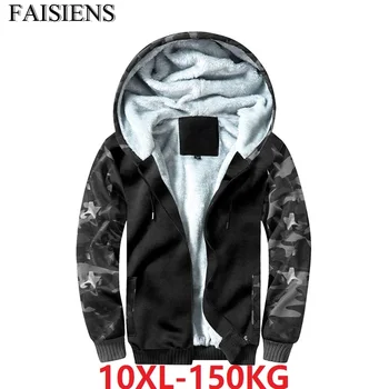 Patchwork mužov fleece Mikiny Kamufláž mikiny s kapucňou hrubé zimné teplé armygreen zips kabát 60 plus veľkosť 9XL 10XL bundy