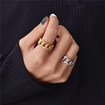 Skutočné 925 Sterling Silver Prst Prstene Pre Ženy, Zlatá Farba Široký Reťazca Trendy Jemné Šperky Veľké Nastaviteľné Starožitné Krúžky Anillos