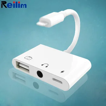Reilim OTG Adaptér Pre Lightning konektor 3,5 mm Audio jack, USB klávesnice, slúchadlá reproduktor converter Pre iPhone XS XR iPad/iPod, ios 14
