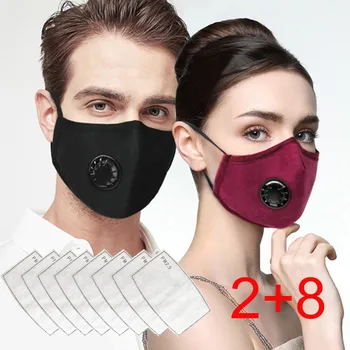 2 ks Tvár, Ústa Maska 8x filtre Mouthmask Anti-Infekcie aktívne uhlie Proti prachu So Vzduchom Ventil Facemask Opakovane Umývateľný