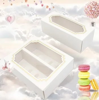 Biela Macaron box s priehľadným oknom dezert macarons pečivo obaly boxy v 2 veľkostiach