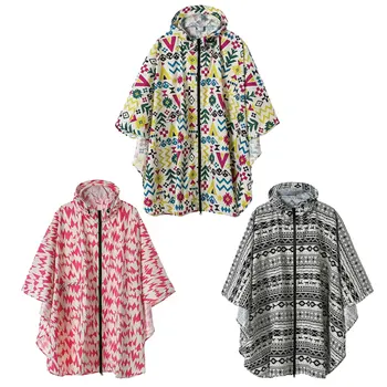 1PC módne farebné tlač ľahké nepremokavé pončo ženy dážď cape kapucňou vonkajšie daždi kabát pre dámy s kabelka