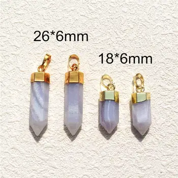 FUWO Prírodné Modré Agates Bod Prívesok 24K Gold elektrolyticky pokrývajú Vysokej Kvality Spike Tvar Surové Quartz Stick Šperky Veľkoobchod PD121