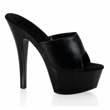 Sexy Ženy, Skoby 15 cm Vysoké Podpätky Sandále Módne Topánky Čierne Patent 6 Palcový s Vysokým Podpätkom Platformu Stiletto Sandále