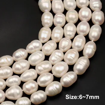 6-7mm Prírodná Biela Sladkovodné Perly Korálky Pre DIY Dekorácie Náhrdelník Bracelat Šperky, Takže Voľné Dištančné Korálikov, Darčekové Veľkoobchod