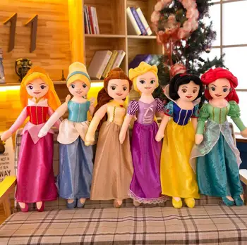 Disney 55 cm Plnené Bábiky Princezná Ariel Bell Morská víla Rapunzel Snow White Spať Bábiku Popoluška Kráska A Zviera, Plyšové Hračky