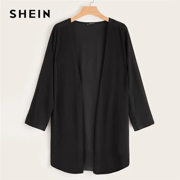 SHEIN Boho Black Pevné Úplnej Šifón Kimono Cardigan Ženy Jar Leto Dovolenku dlhým vlascom Pláži v Štýle High Street Kimonos