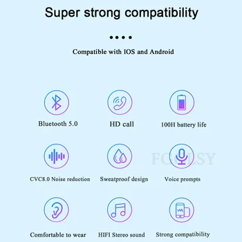 FGCLSY TWS Bluetooth 5.0 Slúchadlá Bezdrôtové Slúchadlá 9D Športové Stereo Slúchadlá S Mikrofónom 2200mAh Plnenie Box Pre iOS/Android