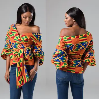 Ženy Afriky Lístkového Rukáv Sexy Mimo Ramenný Digitálna Tlač Letné Oblečenie