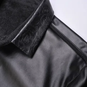 2017 Nové pánske zimné oblečenie semiš tričko bunda punk teplé, hrubé čierne motocykel kožené výšivky tričko plus veľkosť coatumes