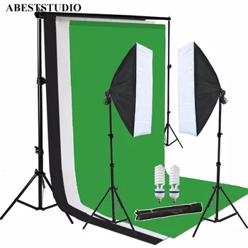 ASTUDIO Photo Studio kit foto softbox hot predaj Photo Studio set + 1.6x3m Čierna Biela Zelená Pozadí Stoja Auta
