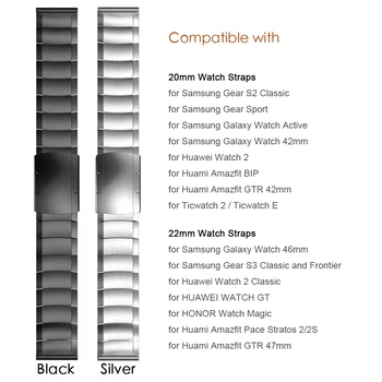 20 mm 22 mm Kovová Nerezová Oceľ Remienok pre Samsung Sledovať Aktívne Výstroj S3 S2 Klasické pásma pre huami Amazfit GTR His huawei GT Band