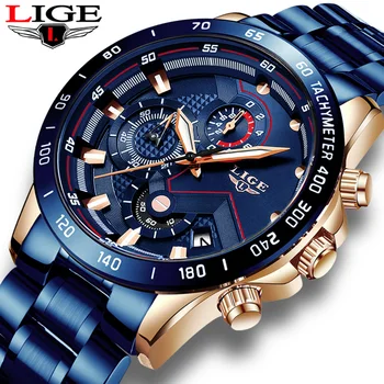 Pánske Hodinky LIGE 9982, Luxusné Značky Nerezovej ocele, Quartz Hodiny Digitálne Hodinky Mužov Armády Vojenské Športové hodinky relogio masculino