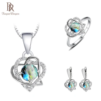 Bague Ringen Striebro 925 Šperky Set pre Ženy Trendy v tvare Srdca Žien Nosiť Šperky, drahé Kamene Krúžok Náušnice, Náhrdelník Svadbu