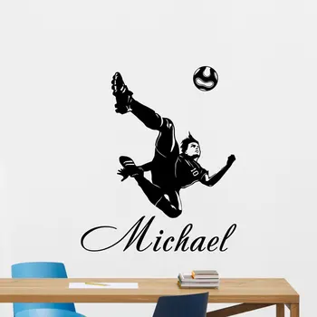 Prispôsobiteľné vlastné meno futbalový hráč vinyl na stenu nášivka chlapec dieťa teen miestnosti domova tapety art nástenné WL153