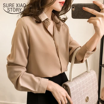 2019 ženy, jarné tričko dlhý rukáv šifón, blúzky, jednoduchá žena čisto kórejskej ženy oblečenie plus veľkosť módne košele D553 30
