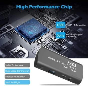 Y&H kompatibilný s HDMI Hra Zachytiť Kartu HD 1080P 60FPS Nahrávať Živé Vysielanie, Video Grabber, s HDMI Loop out,Mic a Audio