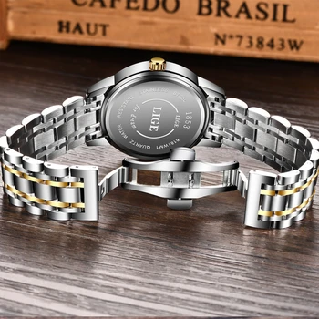 Relogio Masculino Skutočné 2019 LIGE Pánske Hodinky Top Značky Luxusné Gold Dragon Socha Quartz Hodinky Mužov Plné Oceľové Náramkové hodinky