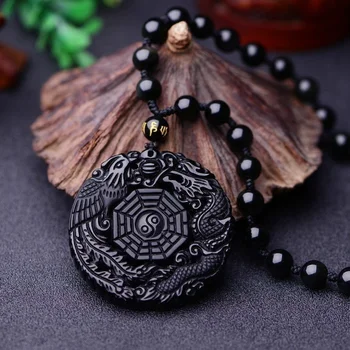 Prírodné Čierna Obsidián Dragon Phoenix Prívesok Korálky Náhrdelník Módne Kúzlo Šperky Ručne Vyrezávané Amulet Darčeky pre Jej Ženy Muži