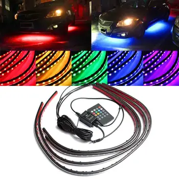 4x Nepremokavé RGB 5050 SMD Flexibilný LED Pás Pod Auto Trubice Underglow Systém, Podvozok Neon Light Kit S Diaľkovým ovládaním DC12V