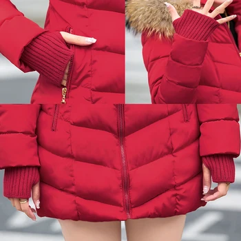 2020 Nové Módne Dlhé Zimné Bundy Ženy Štíhle Ženy Kabát Zahustiť Vetrovka Dole Bavlnené Oblečenie Červené Oblečenie S Kapucňou Študent