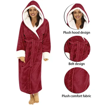 Ženy Zimné Plus Veľkosť Dlho Hooded Flannel Župan Je Teplý Kúpeľ Župan Zips Tehotné Noc Župane Mužov Sleepwear