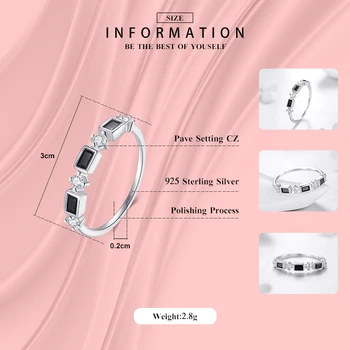 Hot Predaj 925 Sterling Silver Krúžky Obdĺžnik Black Zirconia Crystal Fashion Prst Prsteň Pre Ženy Svadobný Dar