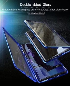 Pre Samsung Galaxy Note 10 Pro Magnetické Prípade 360 Predné+Zadné 9H Tvrdené Sklo puzdro pre Samsung Note10 Plus 10+ Kovový Nárazník Prípade
