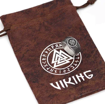 Muži 316L nerezovej ocele Nordic severanov viking valknut rune amulet krúžok s darčeková taška