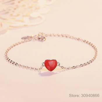 Autentické minimalistický 925 Sterling Silver Módne Láska Červené Srdce Náramok Pre Ženy, Svadobné Jemné Šperky DS309