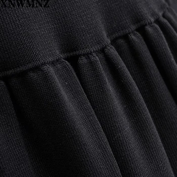 XNWMNZ Za Ženy 2020 Módne Pletené mini šaty Vintage Elegantné Vysoký krk dlhý rukáv horela lem Ženské šaty Elegantné šaty, Pulóvre