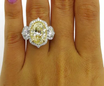 Dámske Luxusné Šperky Crystal Zapojenie snubný Prsteň Veľké Žlté Zirkón Krúžok