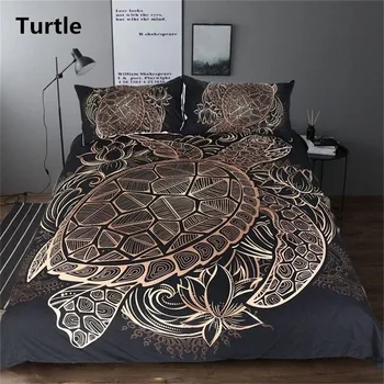 3D vytlačené posteľná bielizeň sady čierne pozadie kotvy slon a korytnačka tlač pozlátené série perinu