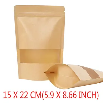 15x22CM Hnedé Kraft Papier Bag Stand up Zipsom Uzatvárateľnom potravinársky Kávy Tašky Tašky,Sušienky Taška,Pečivo Taška,Občerstvenie sub-Balík
