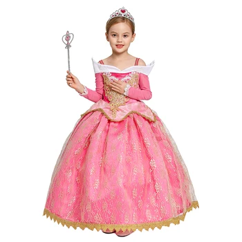 VOGUEON Aurora Šaty Dievčatá Luxusné Kvalitné Flitrami Rapunzel Šaty Snow White Cosplay Kostým Detský Elsa Vestido Pre Strán