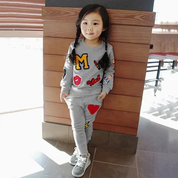 2020 Jar Jeseň Baby Girl Súpravy Oblečenie kórejský Bavlna Verzia Kolo Krku Dlhým rukávom Sveter Nohavice 1 2 3 4 5 6 7 8 rok