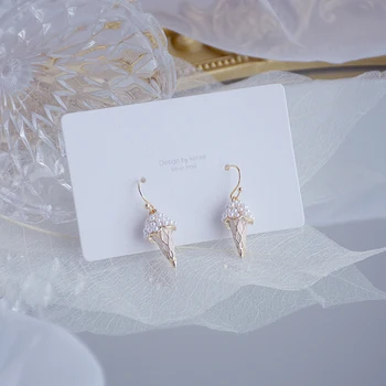 Kórejský Jemná Textúra Plný Pearl Ice cream Náušnice Roztomilý Tvorivé 14K Skutočné Zlato Náušnice Kvapka Minimalistický Drobné Brincos Šperky