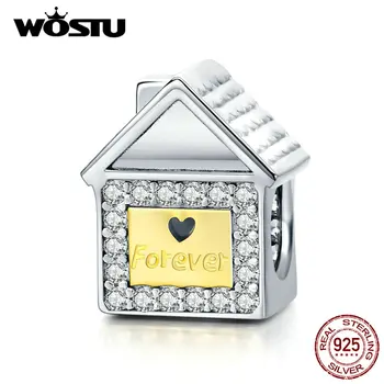 WOSTU Reálne 925 Sterling Silver Rodinných Domov Korálky Dom Prívesok Charms Fit Originálny Náramok & Prívesky, Šperky, Takže CQC1330