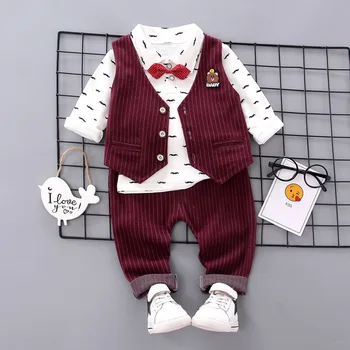 Malý Chlapci Nastaviť 2020 Jeseň Zimné Oblečenie Nové Baby Boy Cartoon Medveď Vesta Dlhým rukávom Nohavice Tri-dielny Oblek Chlapcov Strany Oblek
