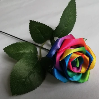 Rainbow farba ruže, kvety Ručne hodvábny satén Ruže, Kvety, Svadba, Svadobné Kytice Domáce Dekorácie, svadobné kvety