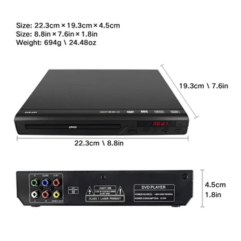 DVD Prehrávač TV, Všetky Región Free DVD a CD Diskov Prehrávač, AV Výstup Vstavané PAL/ NTSC, USB Vstup, Diaľkové Ovládanie EÚ Plug