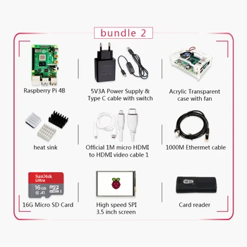Pôvodné Raspberry Pi 4 Model B 2G Auta Pi 4 dosky Micro HDMI Kábel Napájací zdroj S vypínačom Prípade S Ventilátorom chladiče