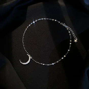 925 Sterling Silver Crystal Mesiac Kúzlo Prívesok Reťazí Anklet Strany Šperky pre Ženy Pláži Šperky sl053