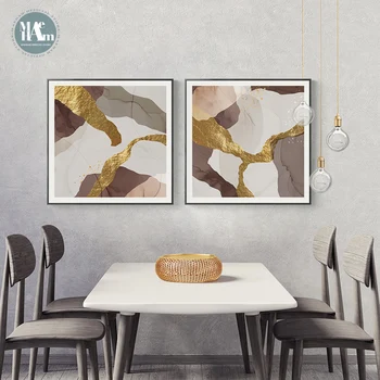 Abstrakt Mramoru Plátno Tlačiť Obrazy Hnedá, zlatá fólia Plagát Nordic Wall Art Obrazy na Plátne Obývacia Izba Office Home Decor