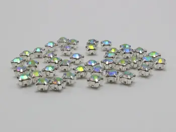 100 Striebornej Farby s čírymi AB Crystal Glass Kamienkami Rose Montees 6 mm Šiť na Korálky